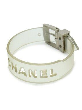 Chanel Rubber Bracelet Band Logo Clear Silver Hardware 99